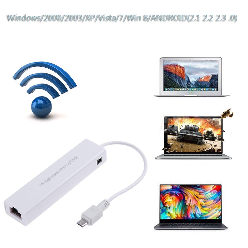 OTG 3 Port USB 2.0 HUB 10/100M - огляд і ціна Laptop Accessories Hub